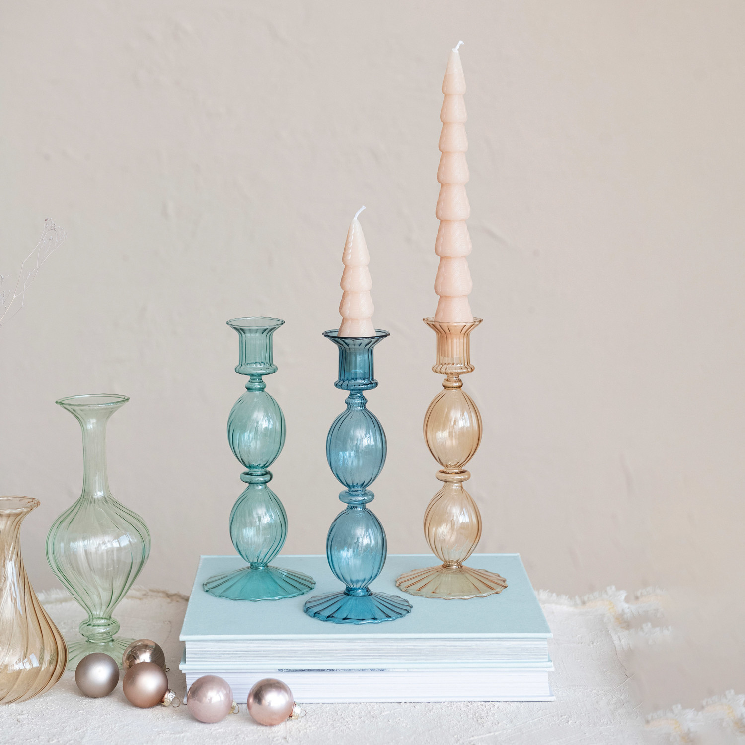 Blown Glass Taper Holder, 3 Colors