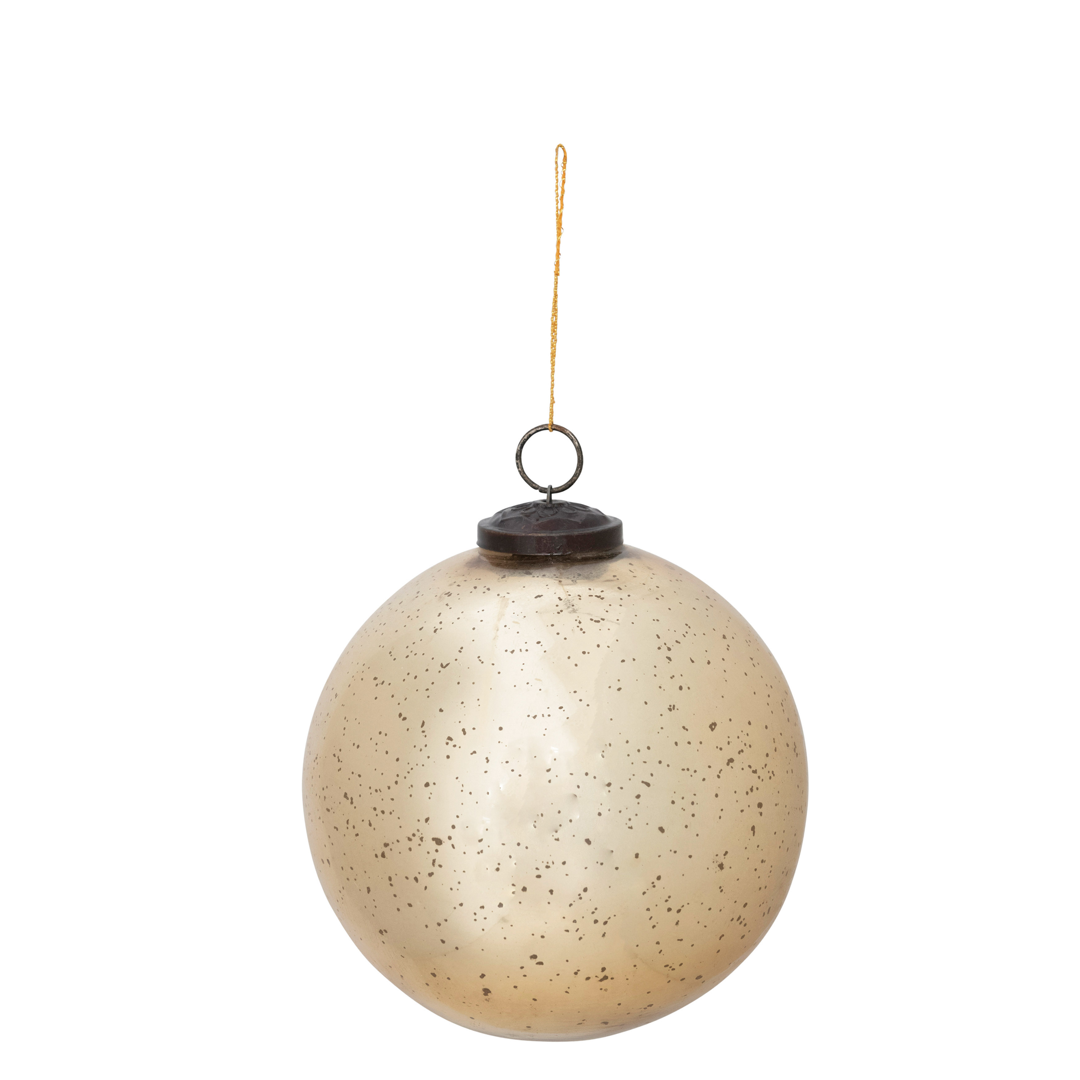 Creative Co-Op XM3167 5 3/4" Round Glass Checkered Ball Ornament Gold Finish 