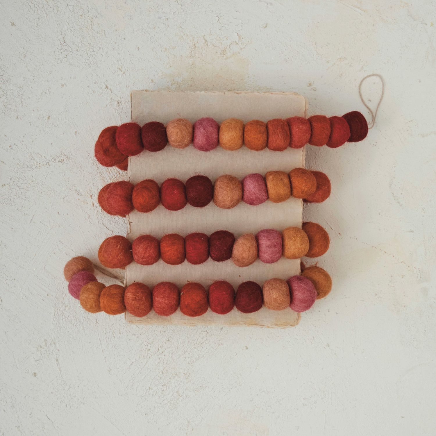 72"L x 1"H Handmade Wool Felt Ball Garland, Multi Color