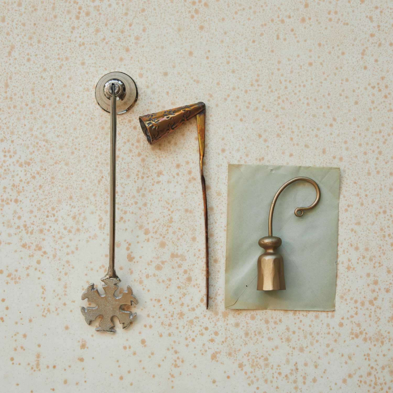 Debossed Copper Candle Snuffer, Burnt Finish