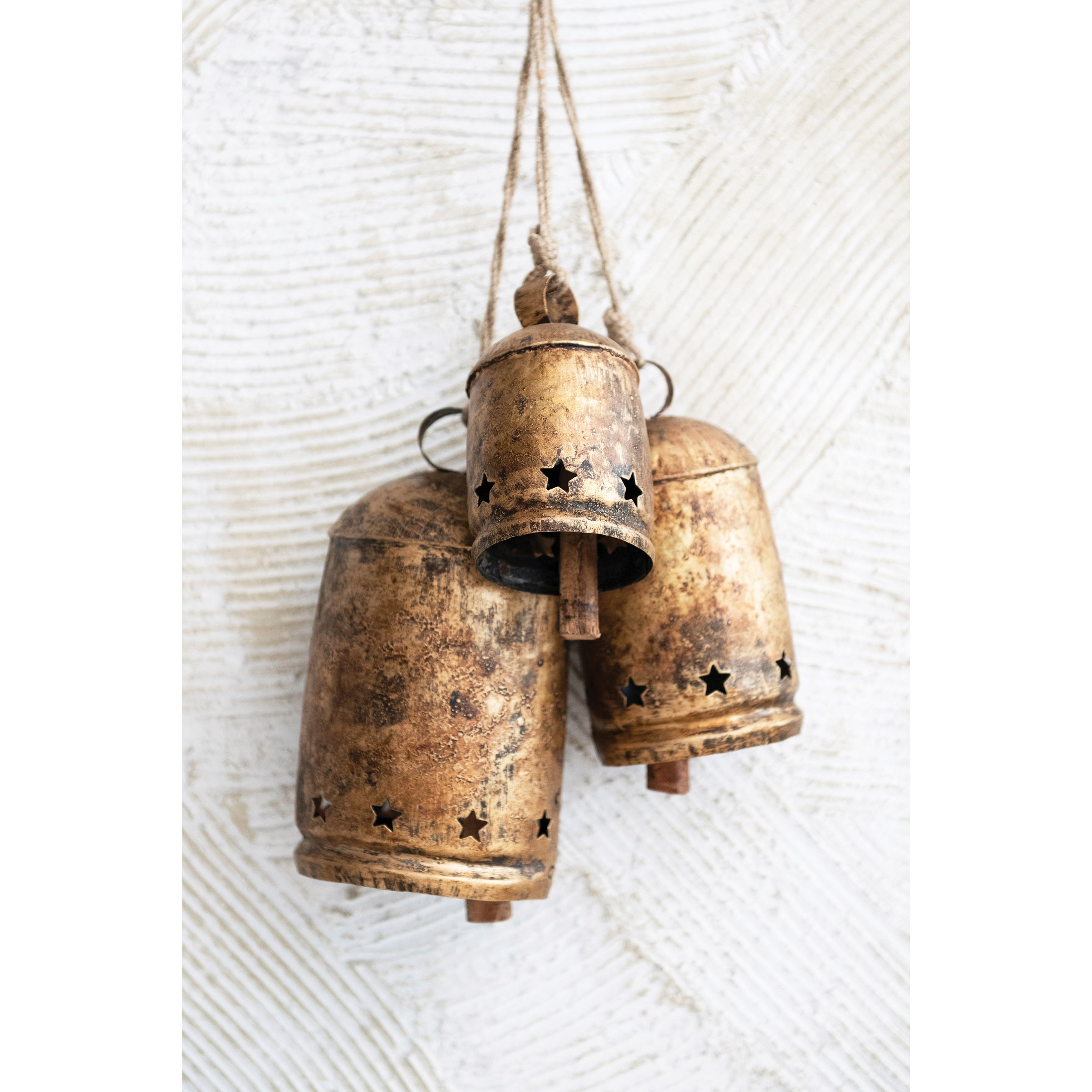 Metal 28H Hanging Bells with Wood Beads and Jute Rope, Antique Brass  Finish - The Arrangement