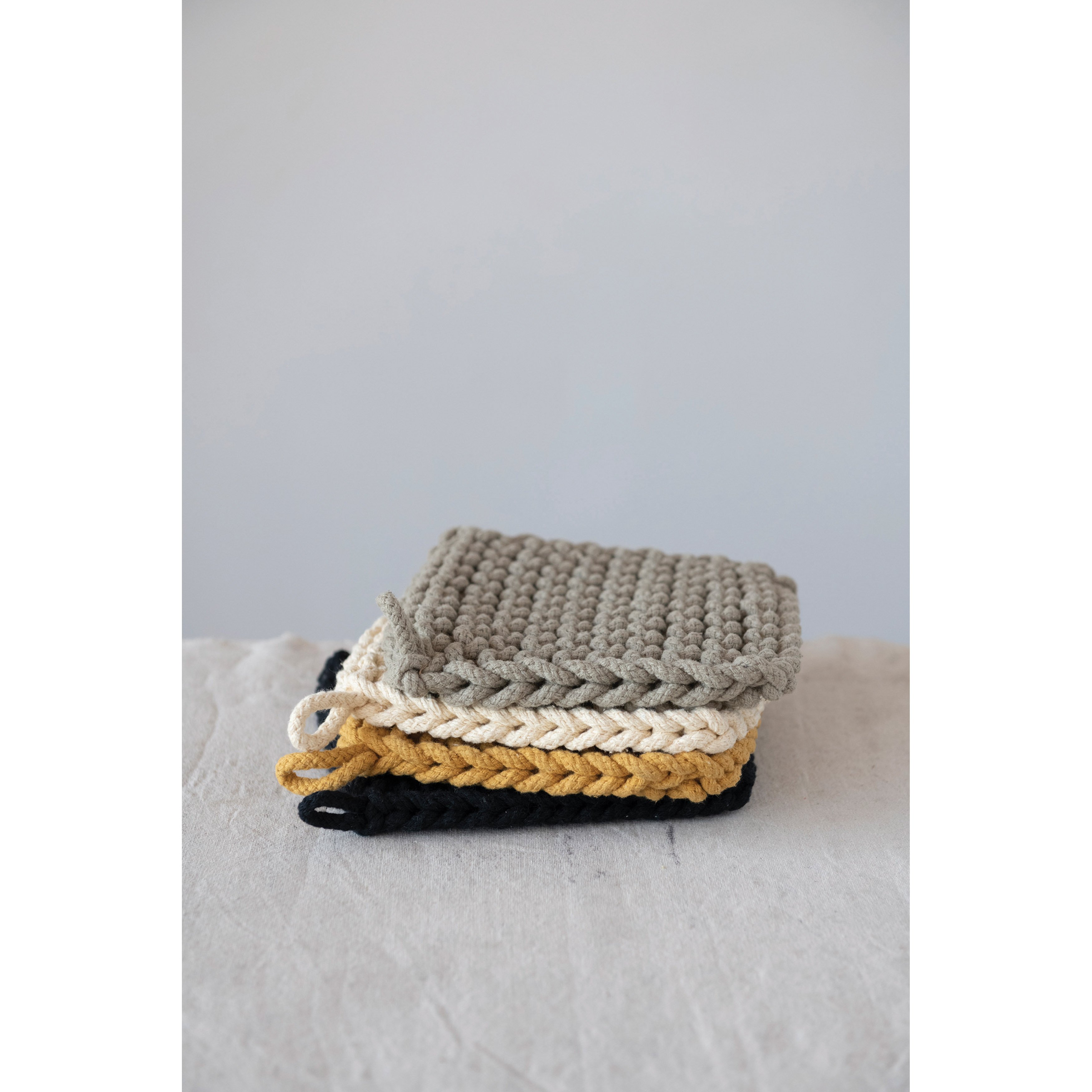 Creative Co-Op Set Of 4 Cotton Crocheted Pot Holders - Multicolor Kitchen Hot Pad Set, 8x8 Inches - View #9