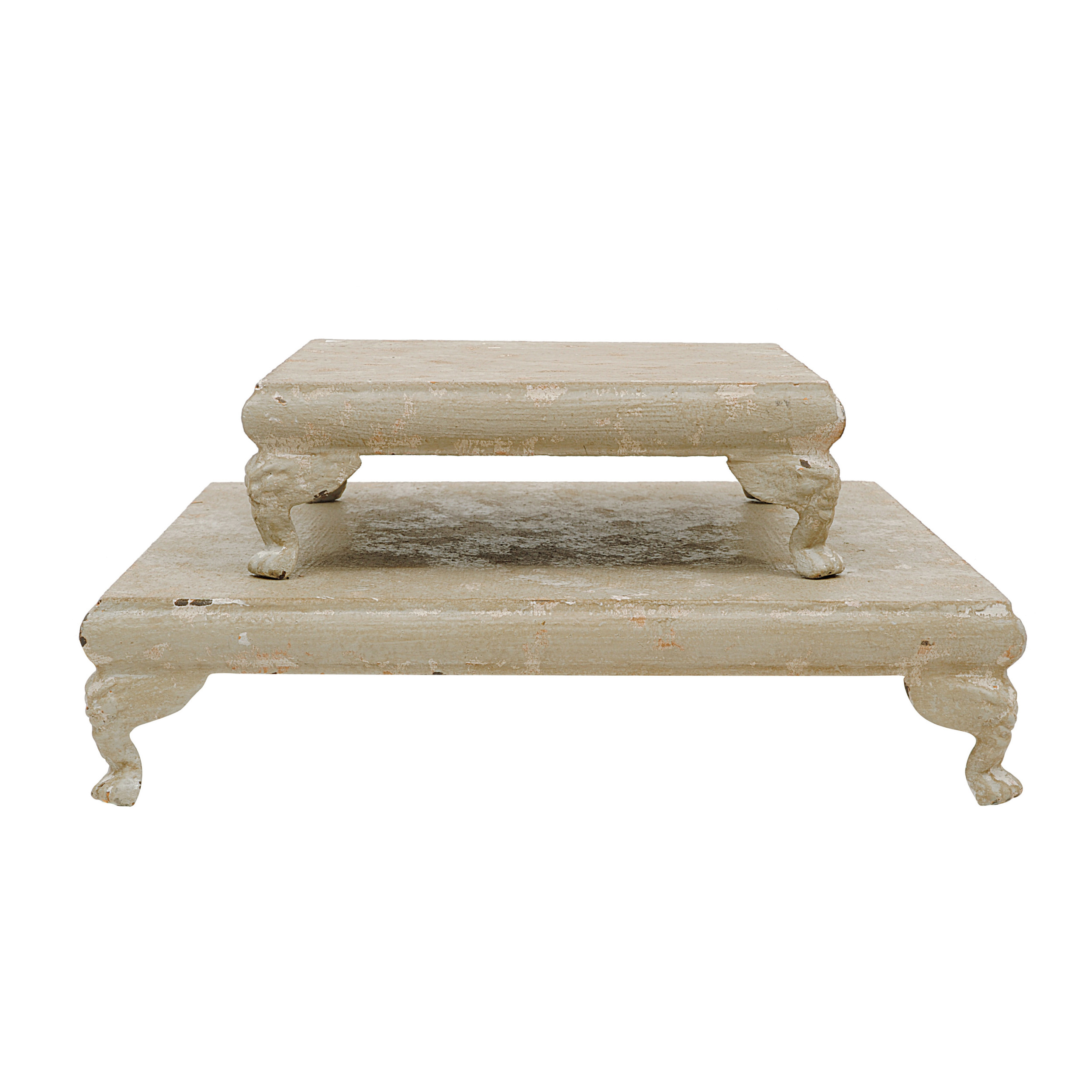 113/4" & 8" Sq Decorative Metal Footed Pedestals, Distressed Cream