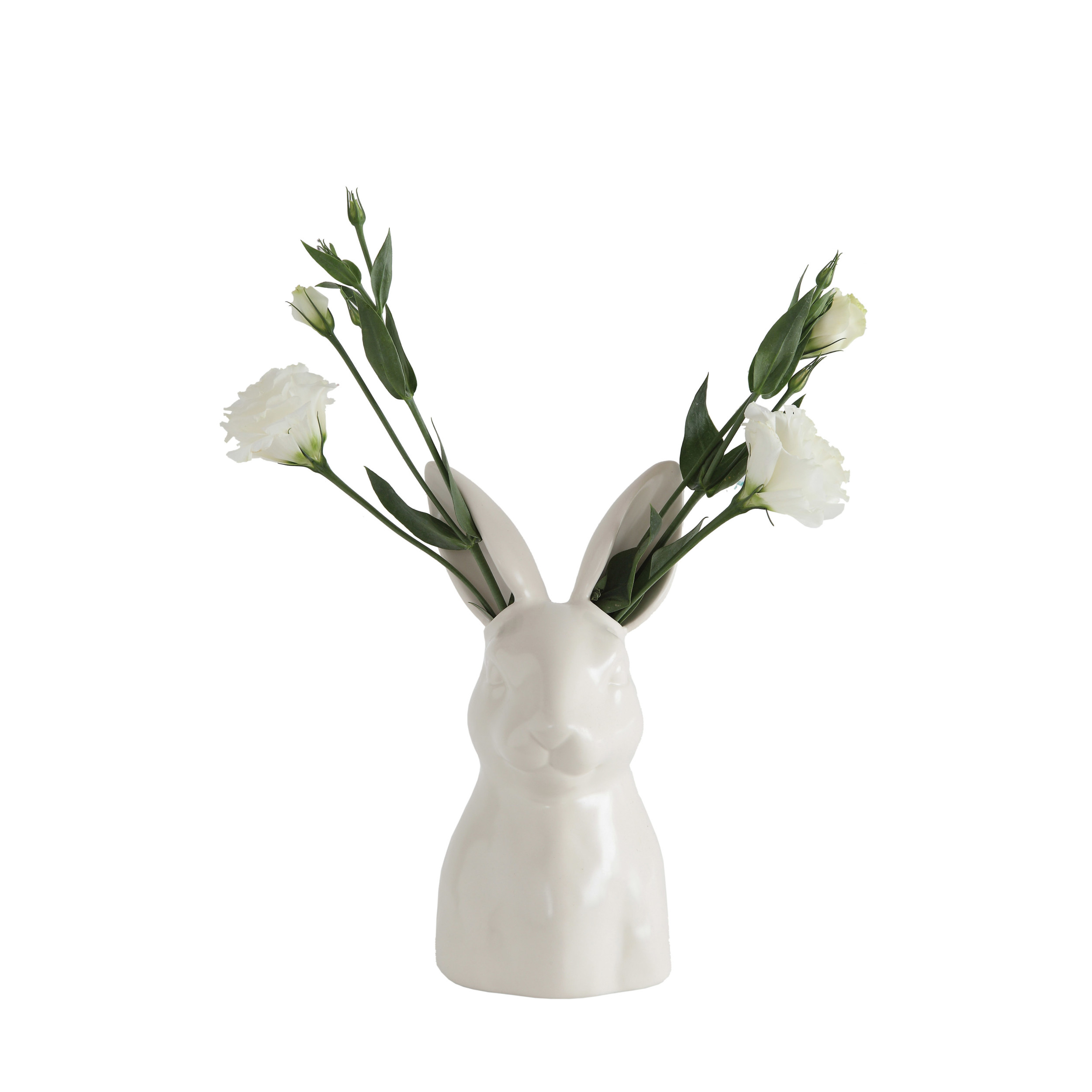 9"H Ceramic Rabbit Vase, Matte White Fin