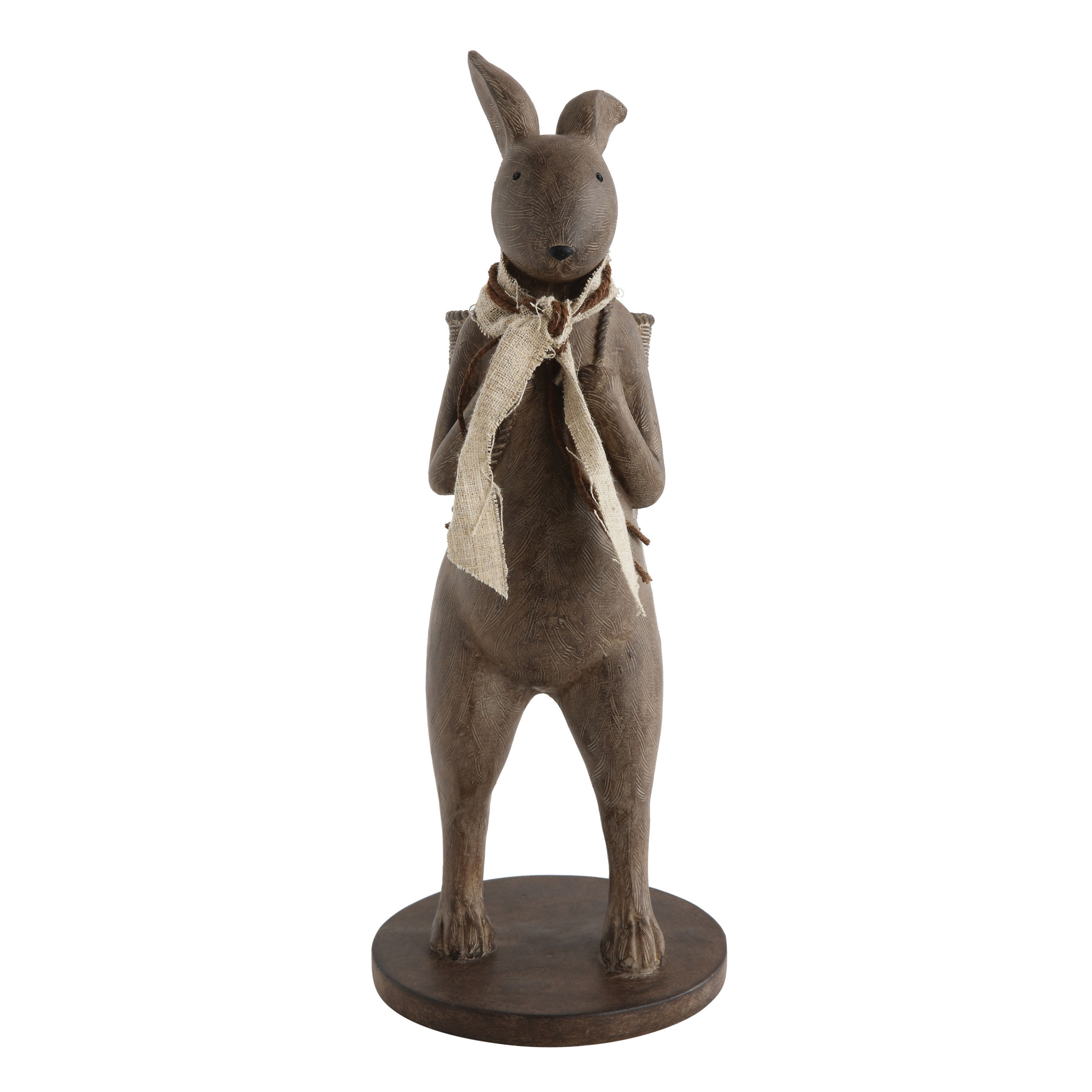 6"L x 13-1/4"H Resin Rabbit w/ Basket Decoration, Brown