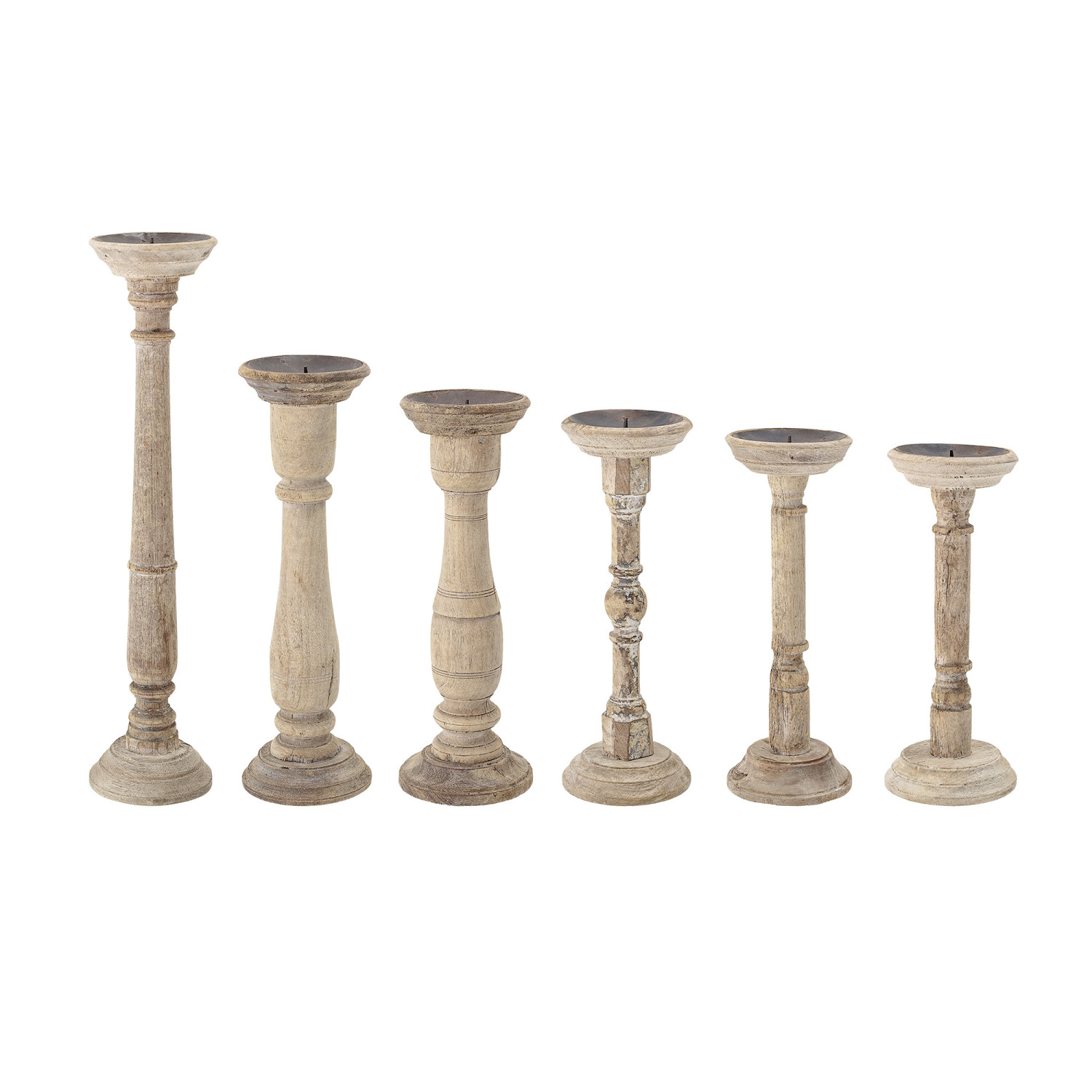 Approximately 6"H Found Wood & Metal Candle Holders, Set of 6