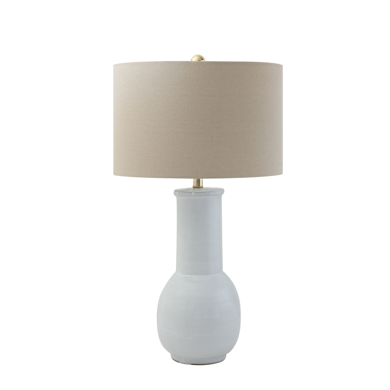17" Round x 30"H Terracotta Table Lamp w/ Natural Linen Shade, White