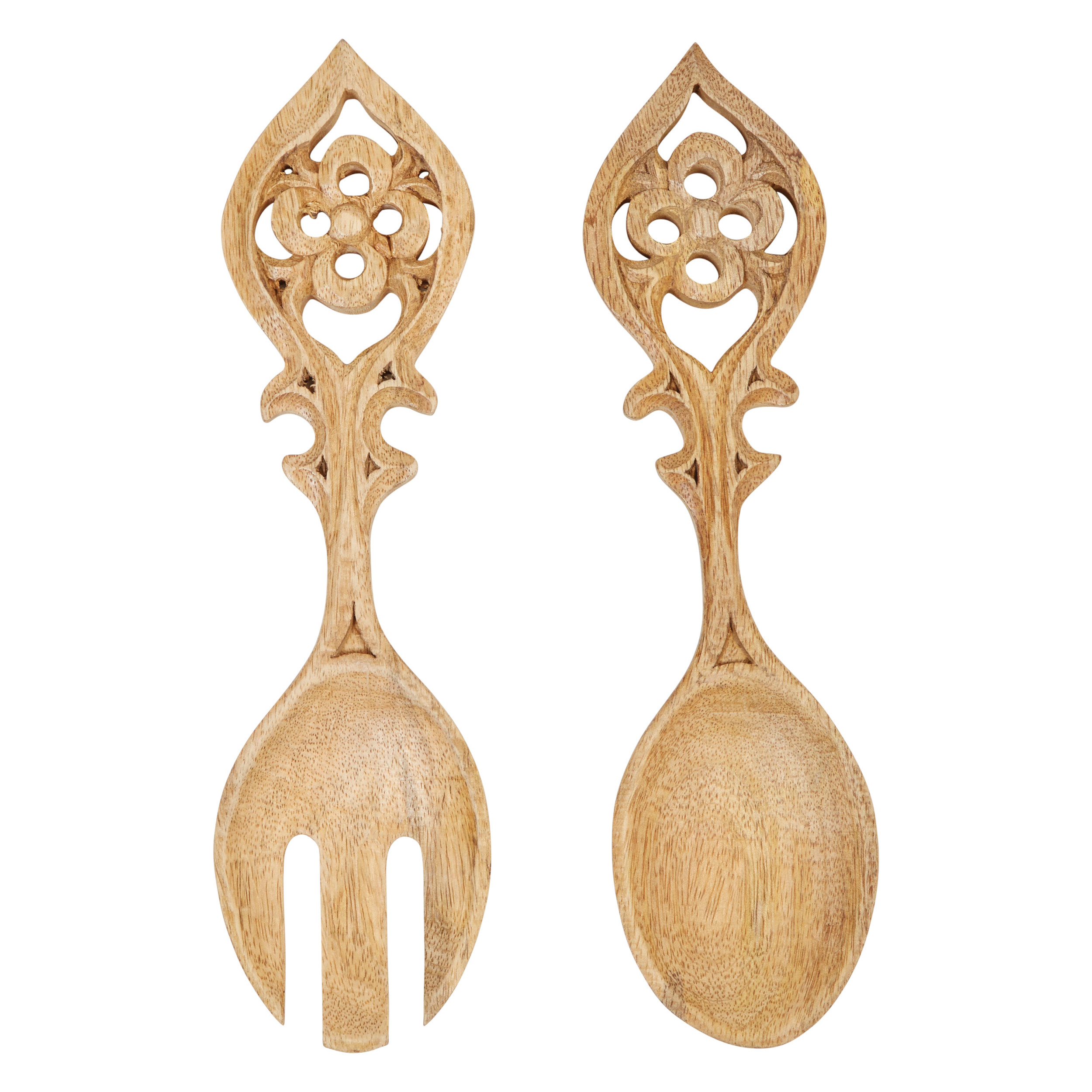 12"L HandCarved Mango Wood Salad Servers, Set of 2