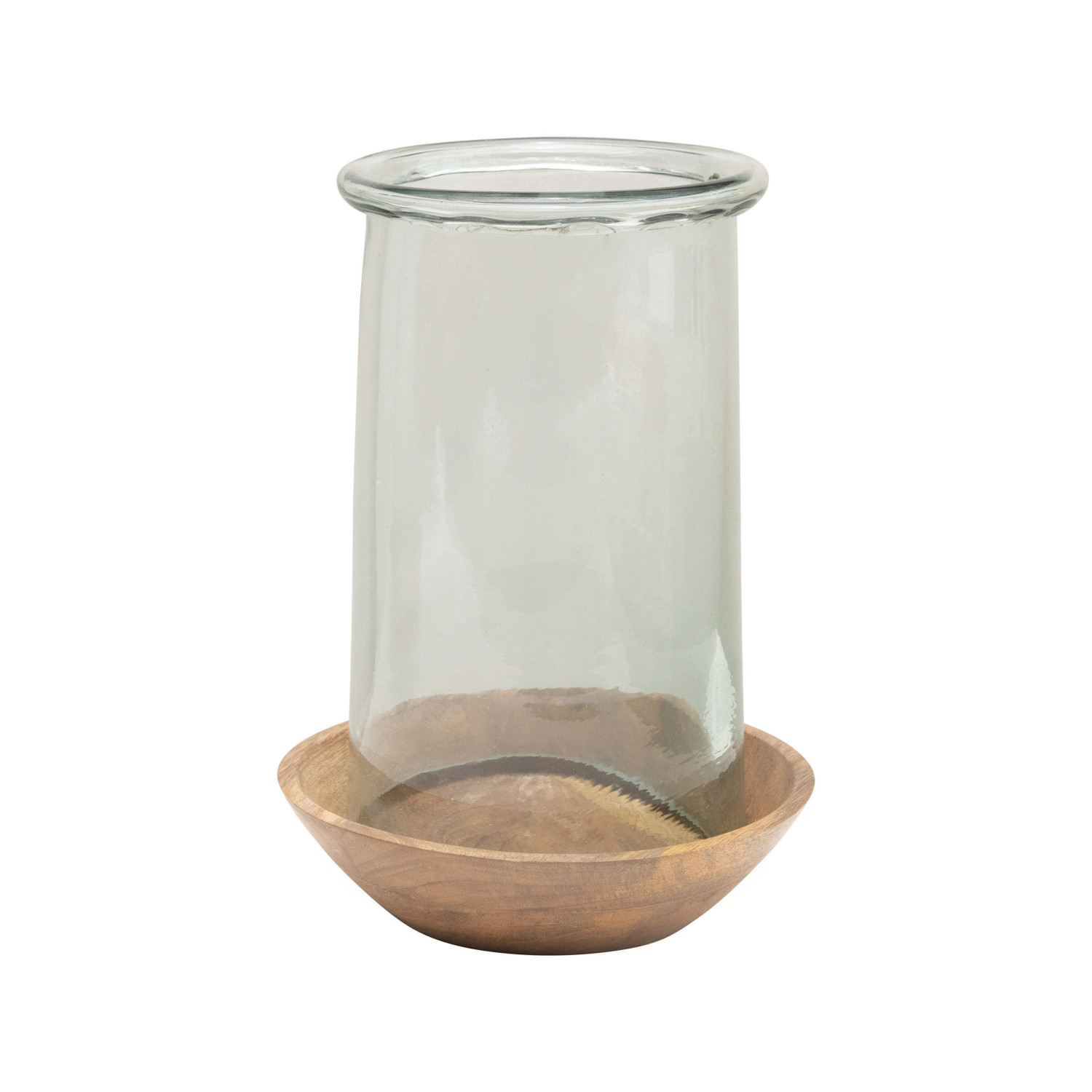 9" Round x 13"H Glass Hurricane w/ Wood Base, Set of 2 (Holds 8" Pillar)