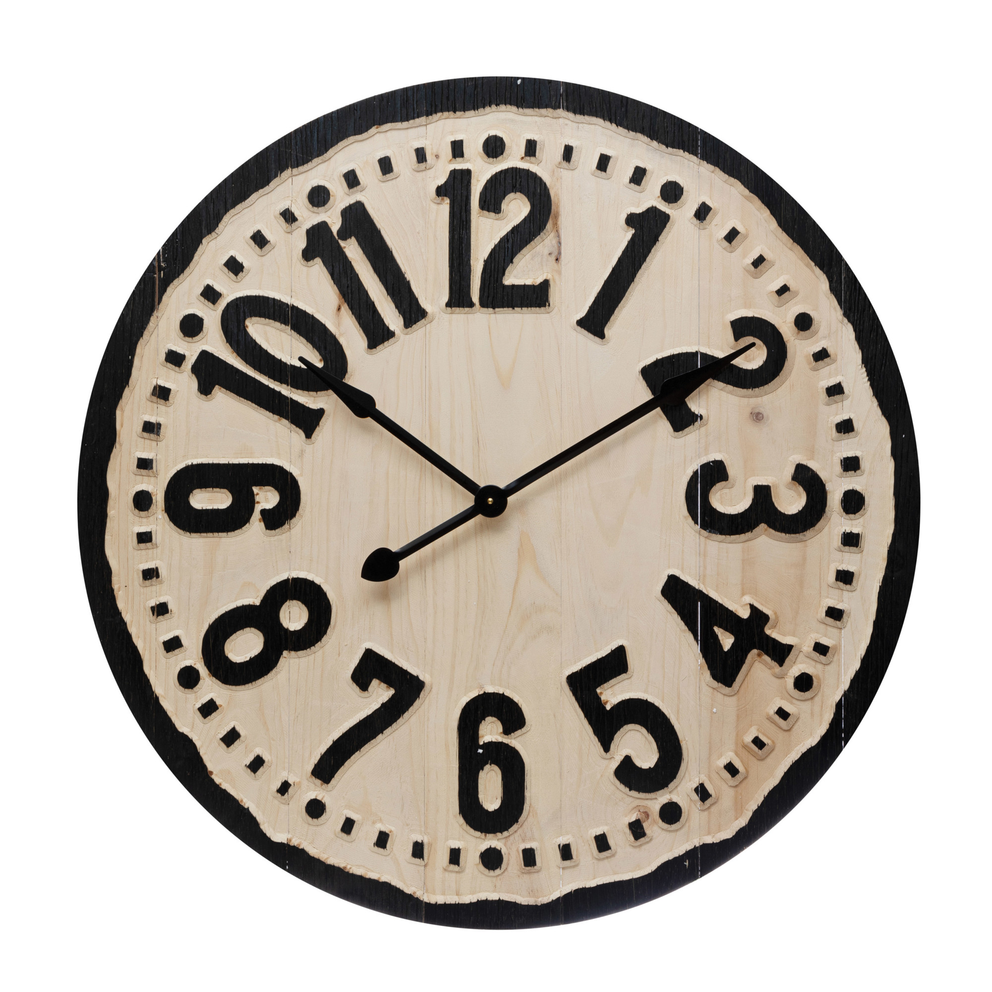 36" Round Wood Laser Cut Wall Clock, Natural & Black (Requires 1 AA