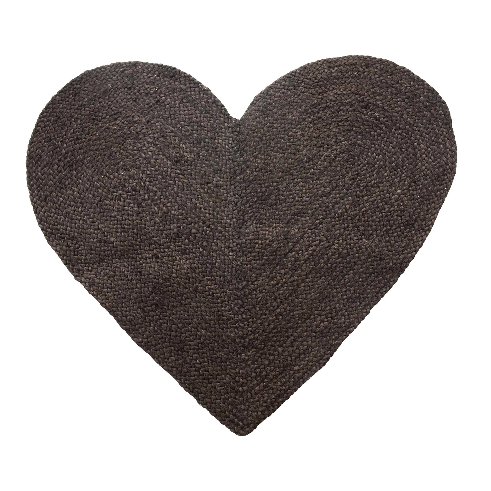 35"L x 34"H Braided Jute & Cotton Heart Shaped Rug, Black