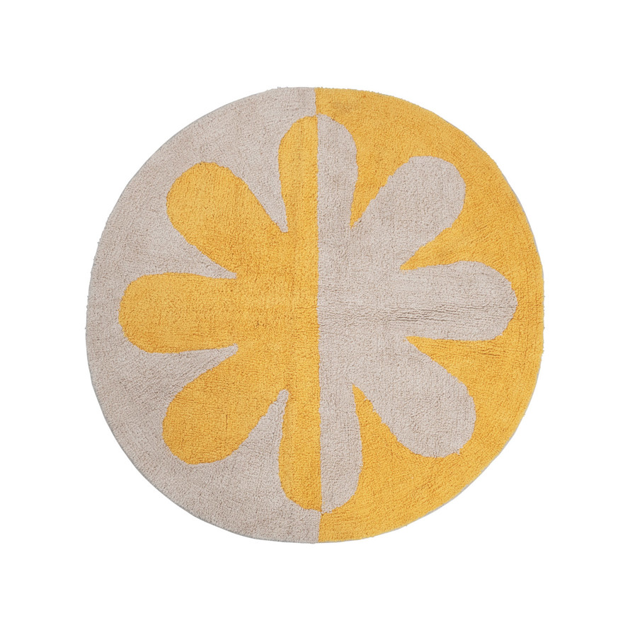Two Colours Rug Cotton Tufted Two-Tone Rug with Flower