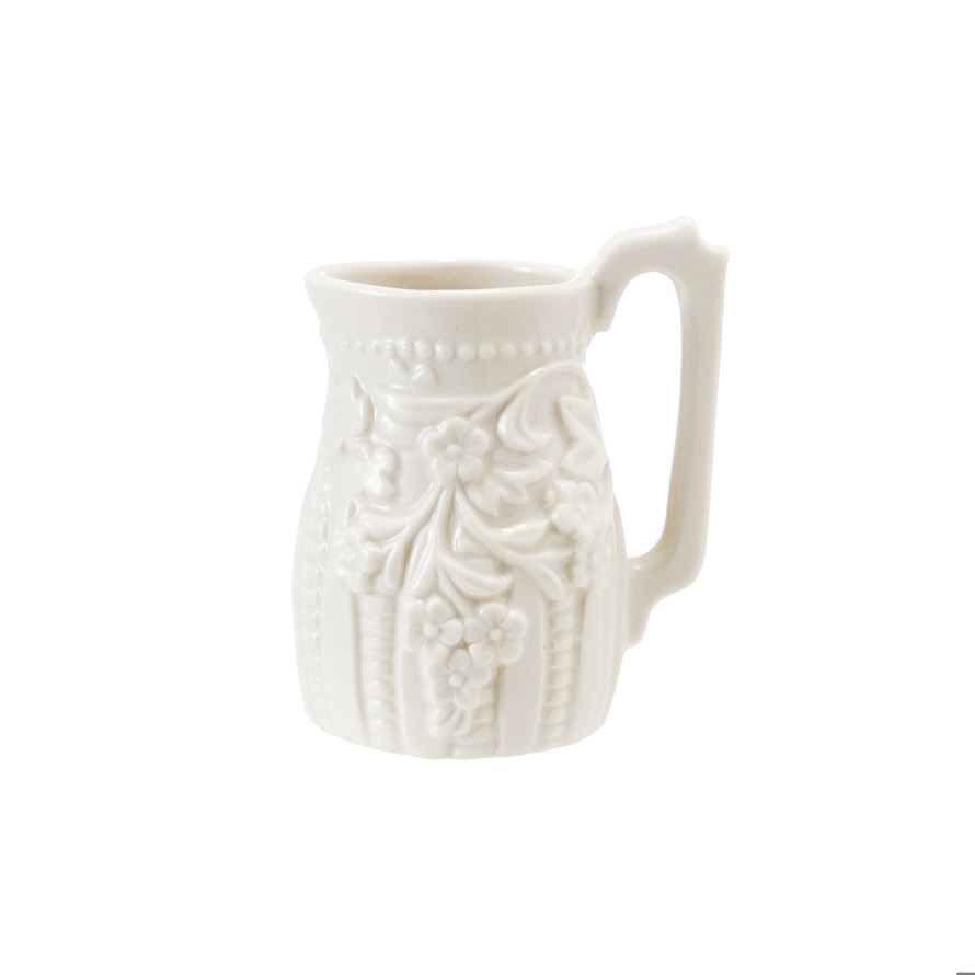 Shell Rim Motif Creamware 2 oz. Embossed Stoneware Vintage Reproduction Creamer, White