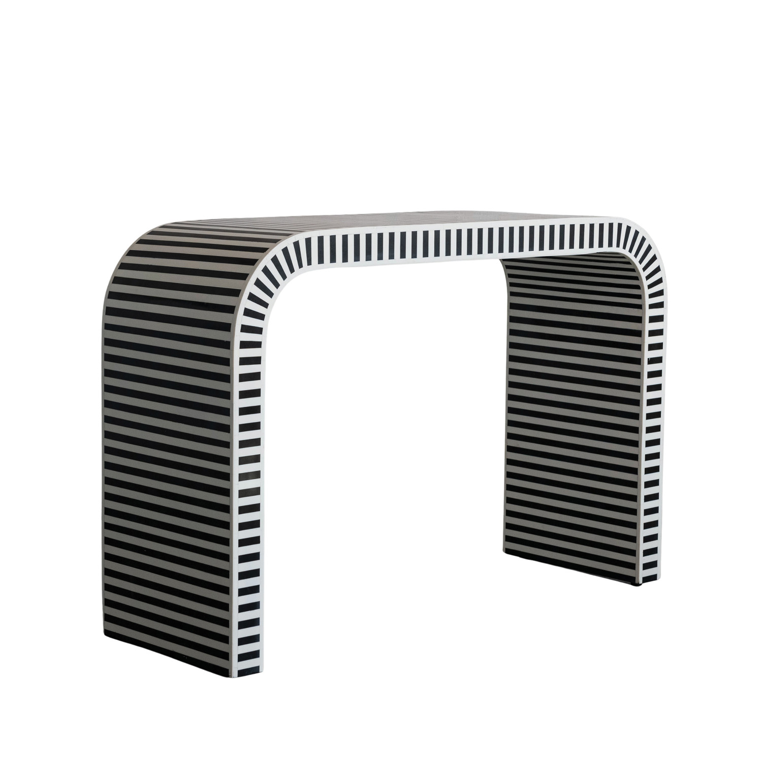 MDF, Resin & Inlaid Bone Table with Stripes & Waterfall Edge