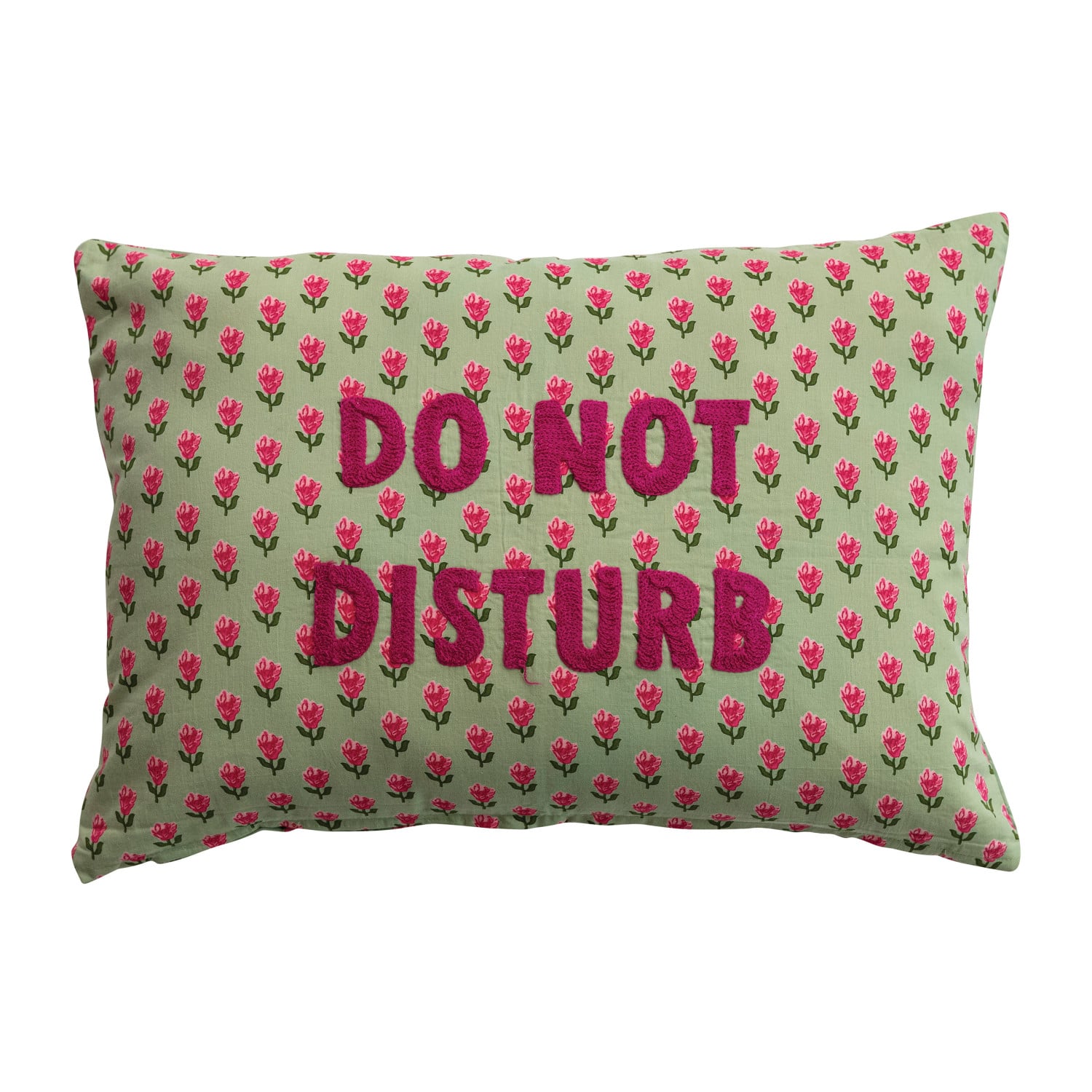 Cotton Voile Lumbar Pillow with Floral Pattern & Embroidery