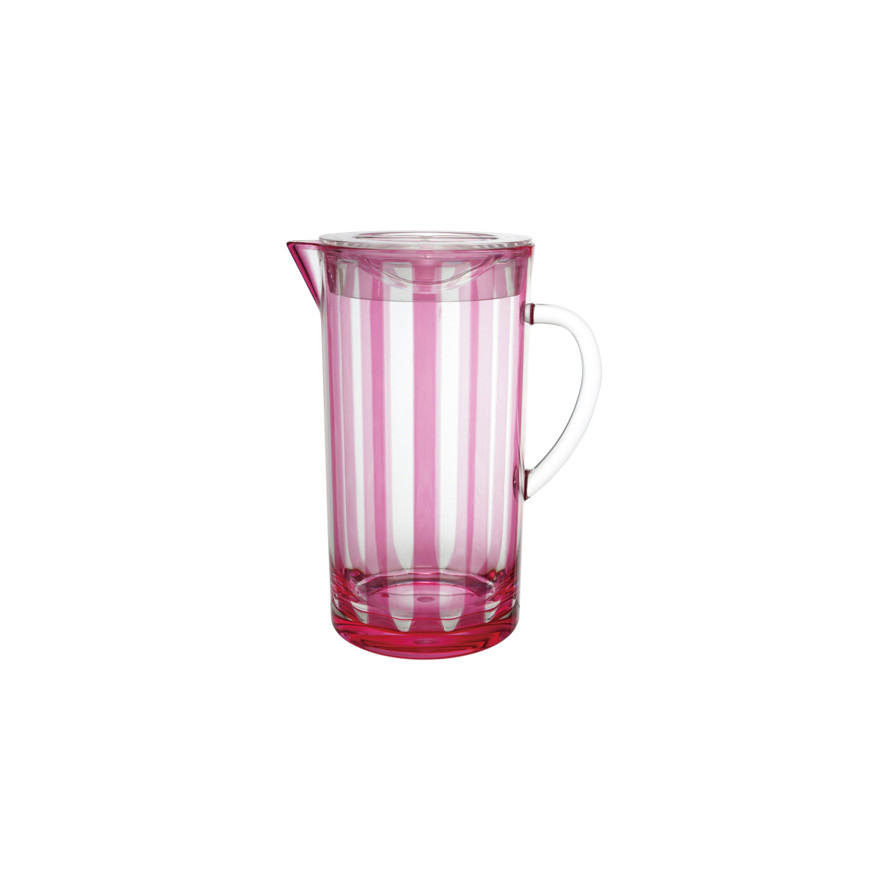 Color Pitcher 2-1/2 Quart Acrylic Pitcher with Stripes & Lid, Fuchsia Color