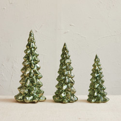 Glass Led Tree Set Mercury Glass LED Trees, Green, Set of 3