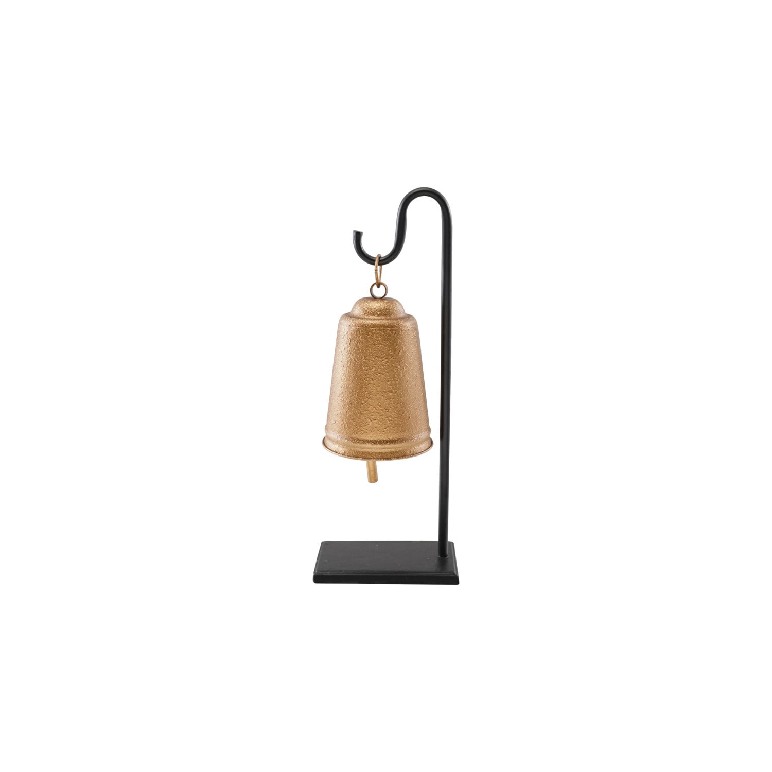 Metallic Rods Bell Metal Bell with Stand, Antique Gold Finish & Black, Set of 2