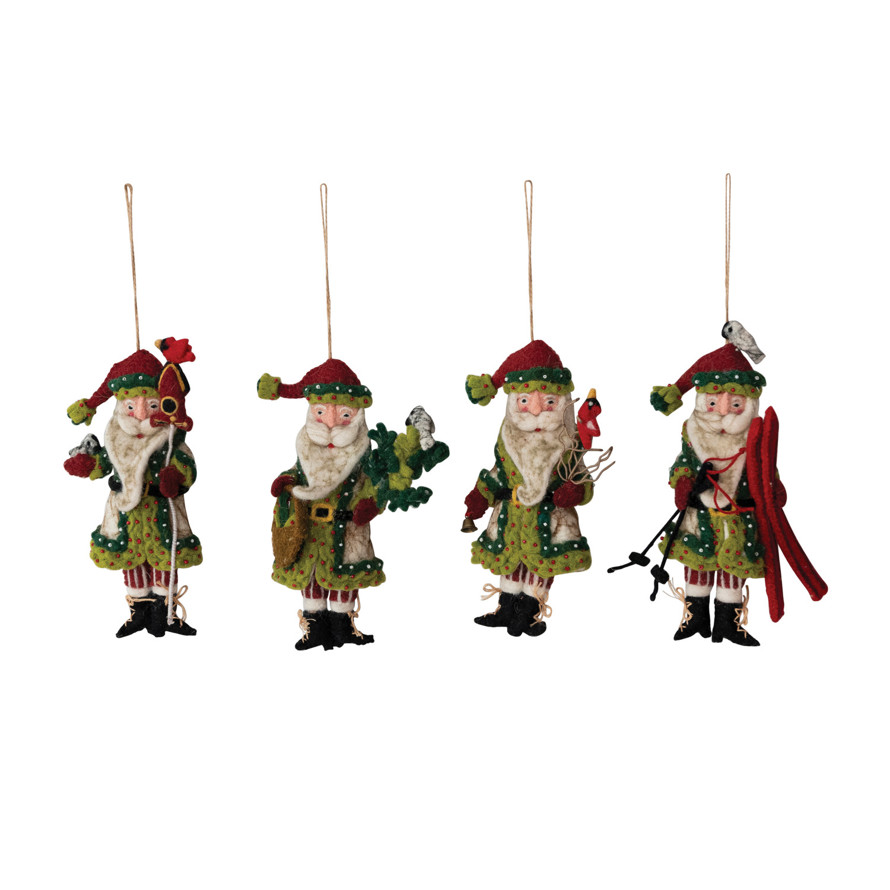 Triangle Santa Handmade Wool Felt Santa Ornament with Beads, 4 Styles