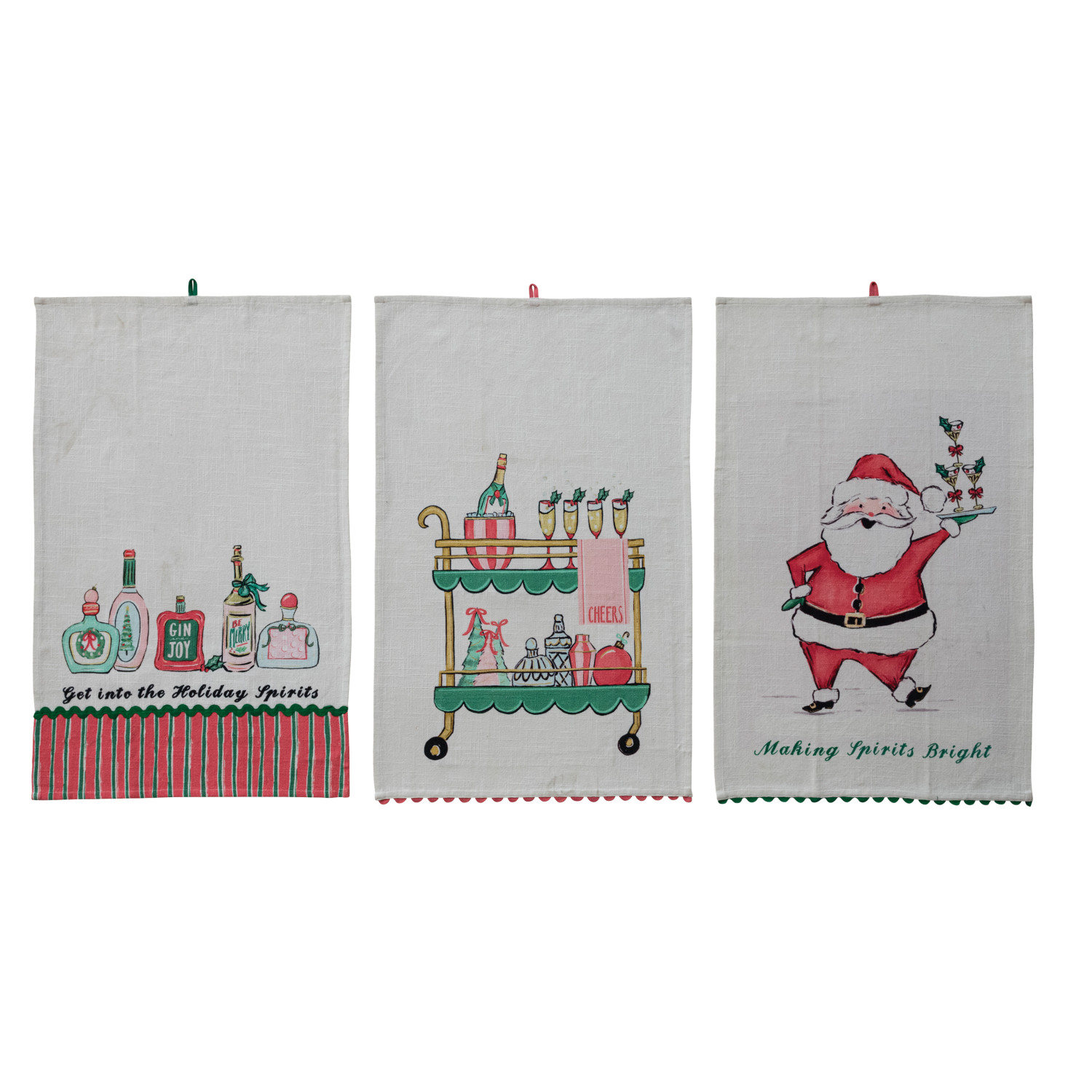 Ric Rac Pattern Tea Set Cotton Slub Printed Tea Towel with Holiday Cocktail Image & Ric Rac ...