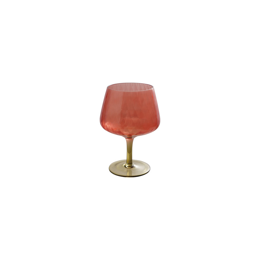 Red Ribbed Glass 14 oz. Ribbed Stemmed Wine Glass, Red & Olive Green