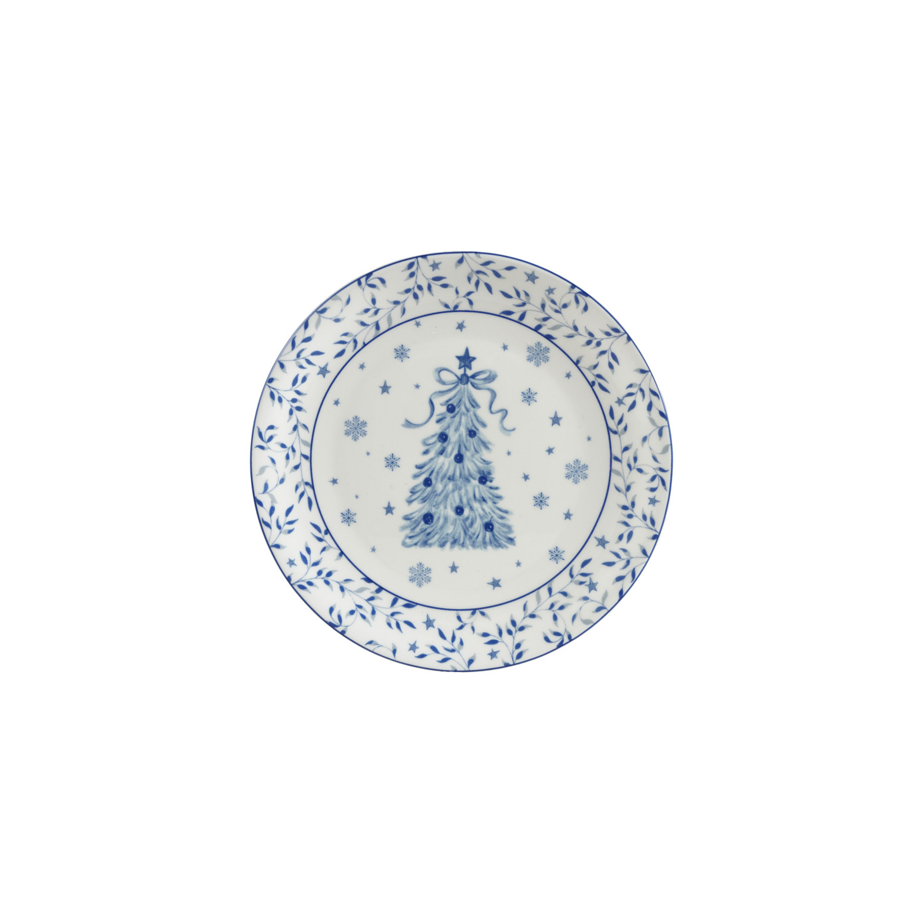 White Tree Plate Stoneware Plate with Tree, White & Blue