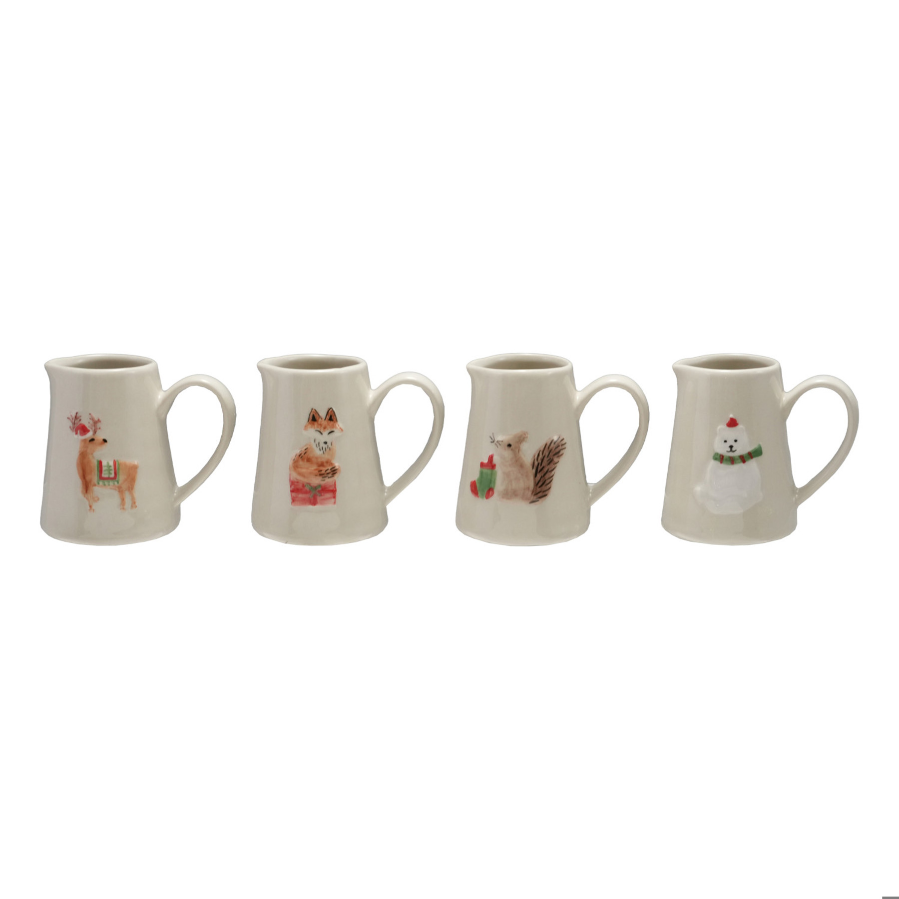 Shell Rim Motif Creamware 4 oz. Embossed Hand-Painted Stoneware Creamer with Holiday Animal, 4 Styles
